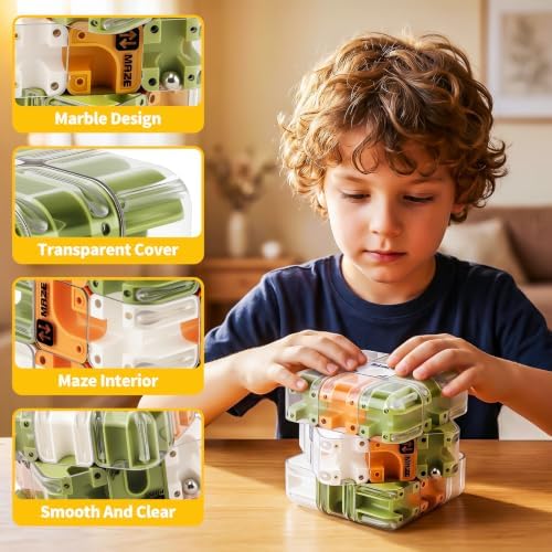 3D Maze Cube Ball Puzzle Brain Teaser for Adults & Kids, Educational Learning Toys Logical Thinking, Family Board Games Tabletop, Durable Puzzle Cube (Green&Brown&White, 2.7x2.7x2.7) - Image 5
