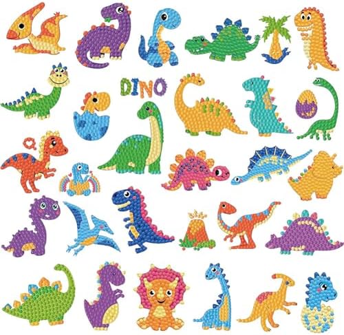 Labeol Diamond Art Kits for Kids Boys and Girls Ages 6-8-10-12 Easy to DIY Creative Diamond Art Sticker Craft by Numbers Kits for Kids and Adult Beginners (New Dinosaurs) by Labeol