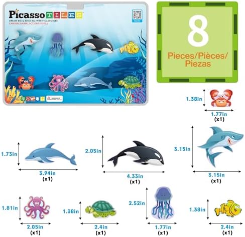 PicassoTiles Magnet Tile Building Blocks 8 Marine Animal Action Figures Compatible Magnetic Accessory Playset Tiles Kids Toys STEM Educational Learning Preschool Toddler Girls Boys Age 3+ PTA25 - Image 3