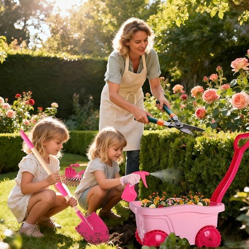 Duckura Kids Gardening Set with Wheelbarrow, Metal Garden Tools for Girls - Image 5