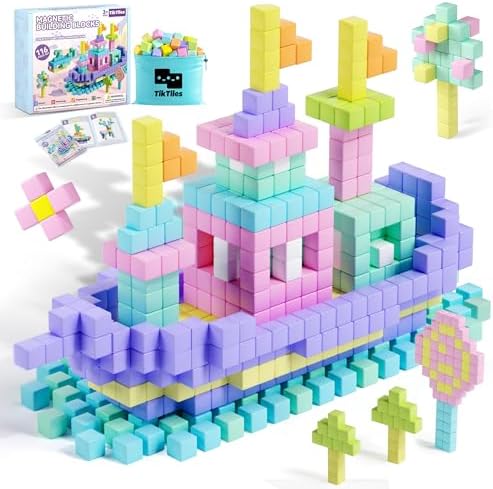 116PCS Magnetic Blocks with Magnet Eyes Toy, Magnetic Building Blocks with Storage Bag for Kids Gifts, STEM Preschool Sensory Magnetic Cubes for Toodlers Boys Girls Ages 3 4 5 6 7 8, Macaron Color by TikTiles
