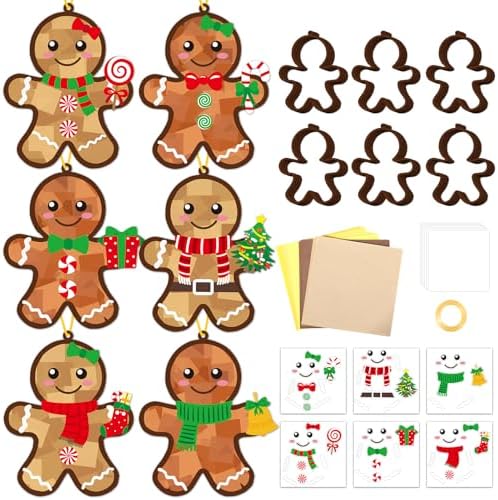 36 Set Christmas Gingerbread Suncatchers Craft Kit for Kids Christmas Tissue Paper Sun Catchers Bulk DIY Your Own Gingerbread Man Hanging Ornament for Xmas Holiday Party Home School Classroom Activity by Qyeahkj