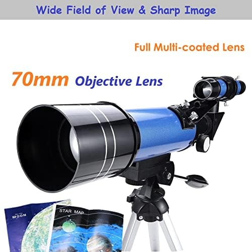 70mm Telescope for Kids & Astronomy Beginners, Refractor Telescope with Tripod & Finder Scope, Portable Telescope with 4 Magnification eyepieces & Phone Adapter Blue - Image 4