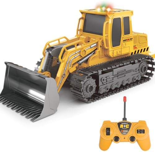 Jiakora Remote Control Front Loader - Metal Shovel, LED Working Lights, Music & 2 Rechargeable Batteries, Construction Toys for Boys Age 4 5 6 7 8 Birthday Gift by Jiakora