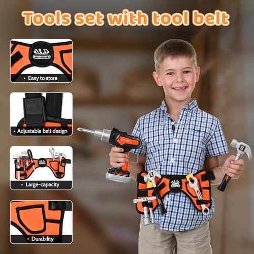 Kids Tool Set 49 PCS Toy Drill Kit with Tool Belt & Bag for Ages 3-8 - Image 4