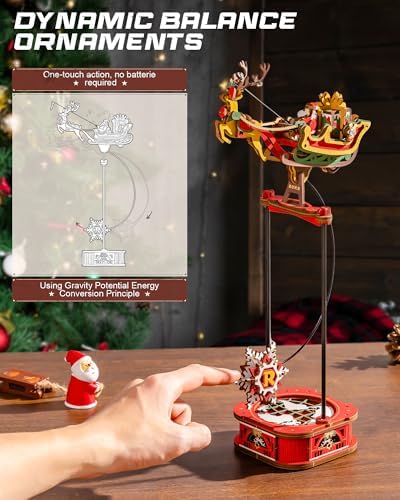 ROKR 3D Wooden Puzzle Santa on Sleigh Gravity Swing Series Wooden Model Kits DIY Dynamic Balance Christmas Decor,Mechanical Model Building Kit, for Teens and Adults - Image 2