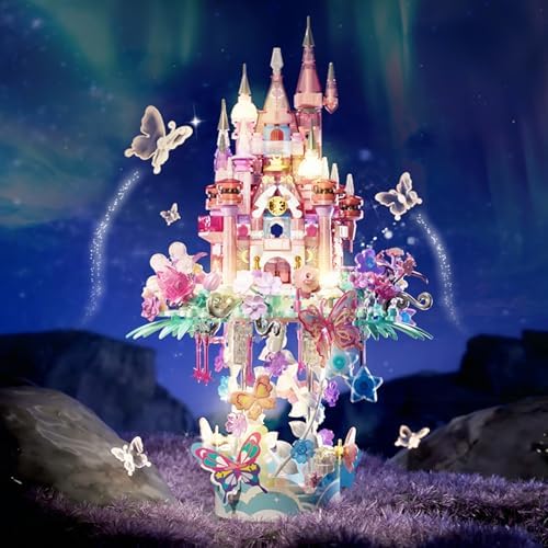 MEIEST Flower Castle Building Blocks Set,Dream Castle On a Cloud Particle Construction Building Bricks Toy,Flowers Butterfly Star Castle Home Decoration - Image 2