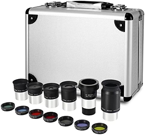 CelticBird 1.25" Eyepiece and Filter Set with a Carry Case-Telescope Accessory Kit (13 Piece) - 5pcs Plossl Eyepieces & 5pcs Color Filters & a 2X Barlow Lens & a Moon Filter & a Polarizing Filter - Image 2