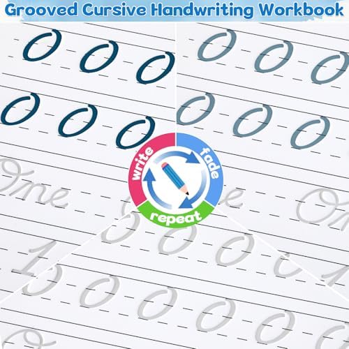 chiazllta Grooved Cursive Handwriting Workbook with Disappearing Ink Pens Magic Reusable Grooved Cursive Writing Practice for Beginners Kids Kickoff Student Workbook Homeschooling Supplies (Number) - Image 4