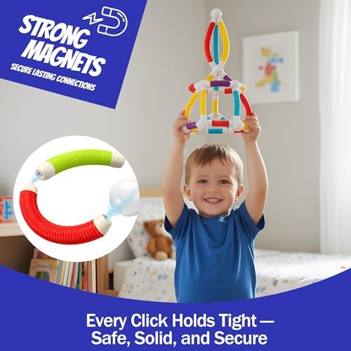 Flexible Magnetic Tubes for Kids, 66 PCS STEM Learning Builder Set - Image 6