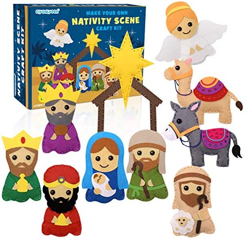 CiyvoLyeen Kids Sewing Kit Crafts – DIY Nativity Scene Christmas Ornament Sewing Set for Girls & Boys Beginner Craft Kit for Kids by CiyvoLyeen