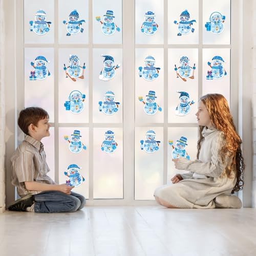 Renbuzhu 42PCS Winter Crafts Bulk: Snowman Paper Suncatchers DIY Kit for Christmas Holiday Activities Decorations, Window Stained Glass Effect Art Ornaments - Image 3