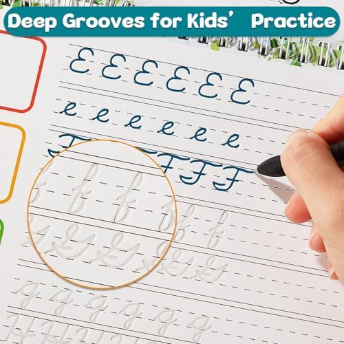 gisgfim 4 Pack Grooved Cursive Handwriting Workbook Kit Magic Reusable Grooved Handwriting Practice with Disappearing Ink Pens Cursive Kickoff Student Workbook for Kids Words Letters Sentences Reading - Image 6