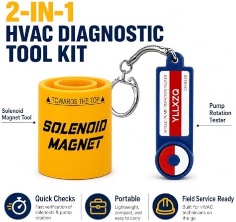 2-in-1 HVAC Diagnostic Tool Kit, 18mm Solenoid Magnet Tool & Pump Rotation Tester, Solenoid Valve Troubleshooting Magnet, AC Magnetic Field Detector, Rotation Checker for Valves(Yellow) - Image 3