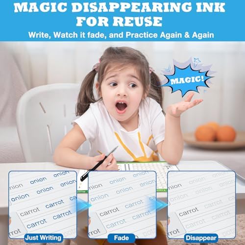Magic Grooved Writing Practice Book for Kids Ages 3–8, 6 Reusable Handwriting Practice Books with 6 Pens, 12 Refills, 3 Soft Grips, Preschool Learning Activities Gifts for Boys and Girls - Image 5
