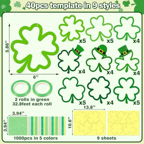 40PCS St. Patricks Day Crafts Bulk: Paper Shamrock Suncatchers, Saint Patrick's DIY Kits, Window Stained Glass Effect Art Supplies(Green) - Image 4