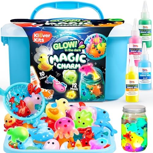 Klever Kits Glow-in-The-Dark Water Gel Kit, Magic Fairy Water Pets Toy Kit with 10 Gels(7 Glow-in-The-Dark Gels), 12 Molds, Preserving Bottle, DIY Squishy Maker Craft Kits, Arts and Crafts for Kids by KleverKits