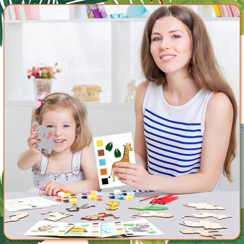 Pasimy 162 Pcs Safari Party Favors Jungle Craft Kits Party Supplies Jungle Animals Wooden Painting Kit Watercolor Cards Wooden Cutouts Goodie Bag for Wild Theme Birthday DIY Project Activities(Safari) - Image 5