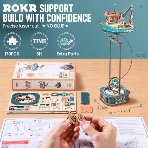 ROKR 3D Wooden Puzzle Lucky Trawler Gravity Swing Toys Wooden Model Kits DIY Dynamic Balance Home Decor（MCD08） - Image 3