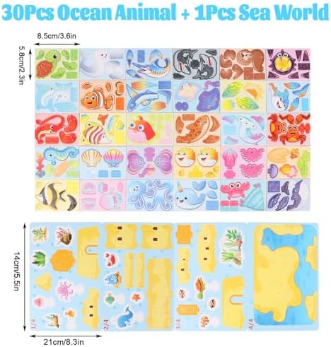 CCINEE 3D Puzzles for Kids, Cartoon Paper Puzzles Toy Gift Set for Girls and Boys Educational DIY Jigsaw Puzzle 30Pcs Mini Ocean Animals 1 Pack Sea World House for School Classroom Craft - Image 2