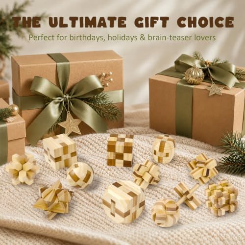 VolksRose 12pcs Wooden Brain Teaser Puzzles, IQ Challenge Puzzle Games, Logic Smart Mind Puzzle Box Lock Toy Removing Assembling 3D Small Puzzle Gift Set for Adults Teenagers Kids, 1.8inch 4.5cm - Image 6