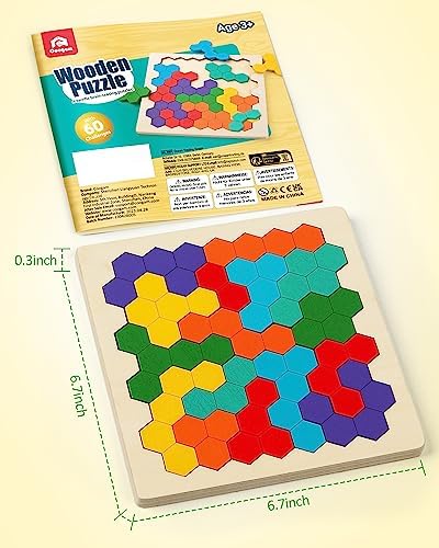 Coogam Wooden Tangram Puzzle, Color Shape Pattern Jigsaw Brain Teasers 3D Logic IQ Game Geometric Blocks Montessori STEM Educational Toys Gift for All Age - Image 6
