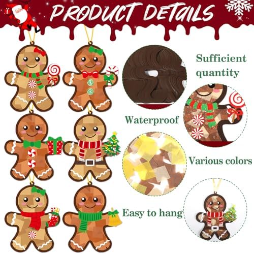 36 Set Christmas Gingerbread Suncatchers Craft Kit for Kids Christmas Tissue Paper Sun Catchers Bulk DIY Your Own Gingerbread Man Hanging Ornament for Xmas Holiday Party Home School Classroom Activity - Image 3