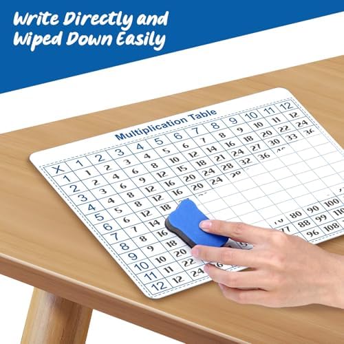 Multiplication Master Kit - 3 Pack Double Sided Dry Erase Math Whiteboards & Times Table Chart | 9"x12" Multiplication Division Boards + 8"x11" Multiplication Table | Classroom Homeschool Supplies - Image 4