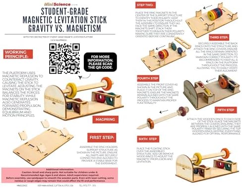 Student-Grade Magnetic Levitation Stick Kit – Hands-On Gravity vs. Magnetism STEM Experiment with 6 Colorful Magnetic Rings, Laser-Cut Wooden Structure, and Sandpaper - Image 3