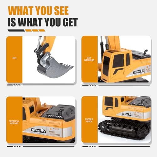 Jiakora Remote Control Excavator Toys for Boys, RC Excavator Toy for Boys 3 4 5 6 7 8 Year Old Kids Christmas Birthday Gift，RC Digger Truck Construction Vehicles with Metal Shovel & Light - Image 4