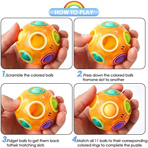 Vdealen Magic Rainbow Puzzle Ball, Fidget Ball Puzzle Brain Teaser Fidget Toy for Boys & Girls- Birthday Party Easter Valentines Christmas Stocking Stuffers for Kids Teen & Adults(Orange) - Image 4