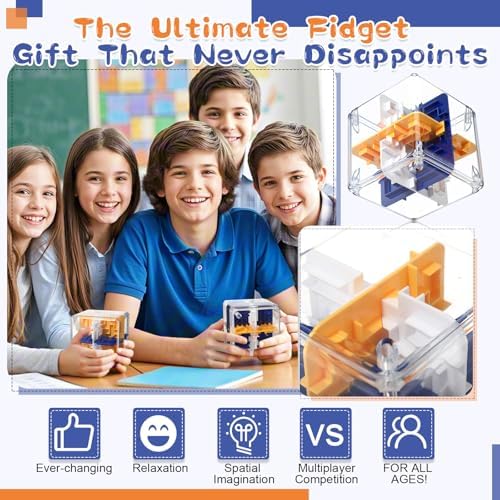 1 Sets Large Labyrinth 3D Maze Cube Puzzle Maze Game Gravity 3D Puzzle Cube Brain Teaser Ball Games for Kids Education Sensory Toys Gift for Adults (24-Sided,Wood) - Image 3
