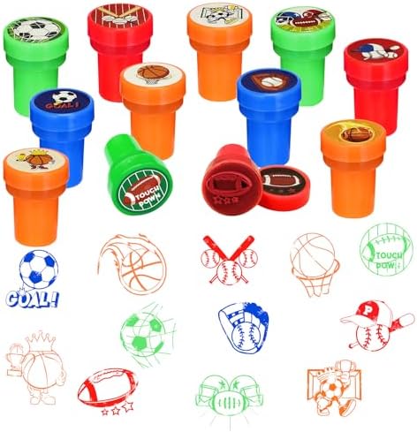 Cinrobiye 24 Pcs Sports Themed Stampers for Kids，Pre-Inked Football Basketball Baseball Soccer Stamps for Birthday Party Favors Classroom Rewards Goodie Bag Fillers Sports Party Supplies by Cinrobiye