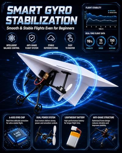 Rc Paper Airplane Motor Kit DIY Model Airplanes Launcher Construction Set with Gyro Stabilizer Dual Propellers Foldable Electric Remote Control Paper Plane Drone Stem Toy Tech Gadgets Gifts(3Pcs Set) - Image 6