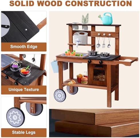 ROBOTIME Kids Outdoor Explorer Set: Mud Kitchen Playset with Wheels & Bug Catcher Kit for Kids, Backyard Pretend Play Kitchen and Nature Exploration Tools for Boys and Girls Ages 3-12 - Image 3
