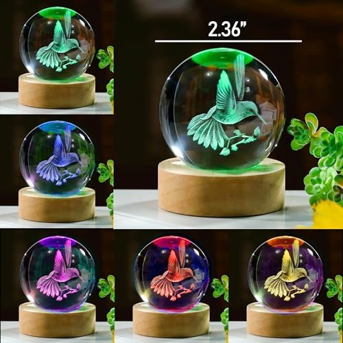 3D Hummingbird Crystal Ball 60mm - Hummingbird Figurine Glass Animal Decor for Room, Birthday, Lovers Keepsake Paperweight - Image 3