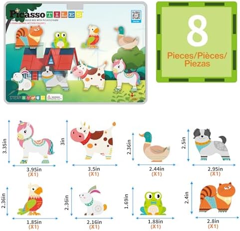 PicassoTiles 8 Piece Magnetic Farm Animal Figures, Building Add-On, Ages 3+ - Image 3