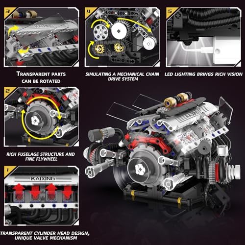 Mini V8 Engine Model Kit that Works for Adults Boys Kids,664PCS - Image 3