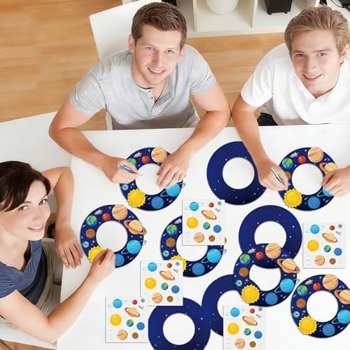 Lonfliness 24 Sets Space Wreath Craft Kits DIY Hanging Decor Solar System Paper Wreath Craft Ornament with Planet Stickers Outer Space Party Supplies for Home School Classroom Activities - Image 6