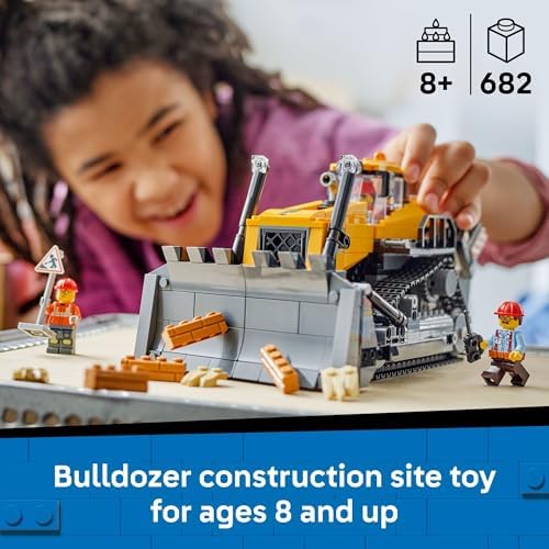 LEGO City Yellow Bulldozer Construction Site Building Toy for Kids, Ages 8+ - Pretend Play Set & Construction-Themed Building Blocks W/Toy Bulldozer Idea for Boys & Girls - 60466 - Image 2