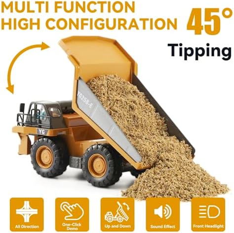 KIZJORYA Remote Control Dump Truck, RC Construction Vehicle for Kids with 9 Channel Metal Bed Light Sound & Rechargeable Battery, Electric Transport Garbage Truck Toy for Toddlers Boys Girls Age 6+ - Image 2