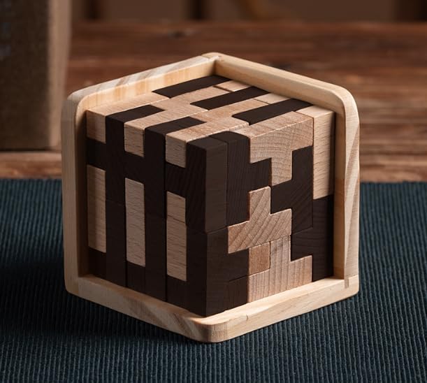 Wooden Brain Teaser Puzzles Cube Stocking Stuffers Wooden Puzzles T-shaped Jigsaw Logic Puzzle Educational Games Toy for Kids and Adults by AHYUAN (Black and Natural) - Image 5