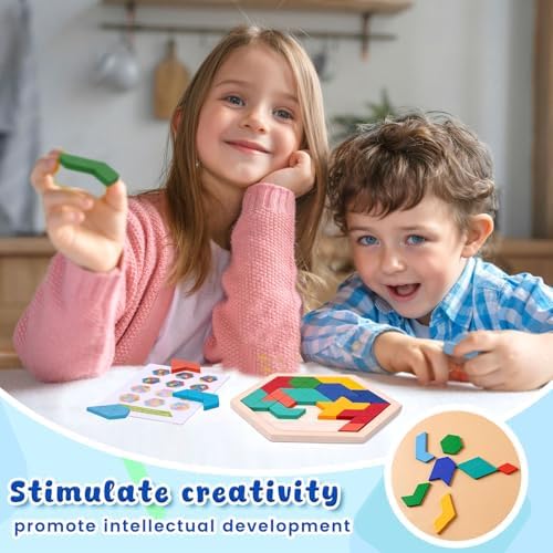 3 otters Wooden Puzzles for Kids, Educational Brain Teaser Game, Shape Sorting Board with Guide Book, Montessori Learning Toys (Pack of 2) - Image 4
