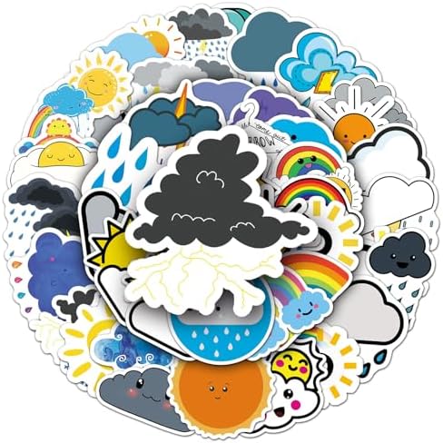 50 Pcs Fun Weather Stickers, 1.96-3.15inch Cartoon Meteorology Decorative Stickers, Self-Adhesive for Scrapbooking, Kids' Room Decoration, Science Popularization Setup (Weather) - Image 2