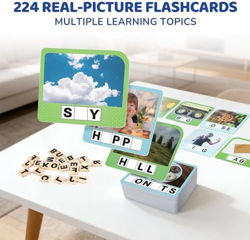 BenBen Spelling Games, 224 Flashcards, 208 Wood Letter Tiles, 1-4 Players, Learning Games for Kids 4-8, Educational Toys for Kindergarten 1st 2nd Grade, Preschool Classroom Must Haves - Image 5