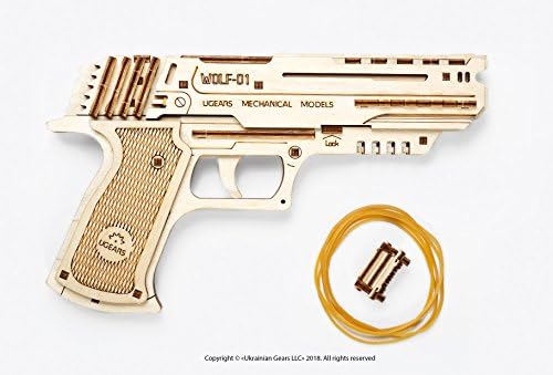 UGEARS Wolf-01 Handgun 3D Wooden Puzzles for Adults - Wooden Model Kits for Adults Rubber Space Band Handguns Mechanical Handgun Models Wood Puzzle Gun Brain Teaser, Hobby Set - Image 2