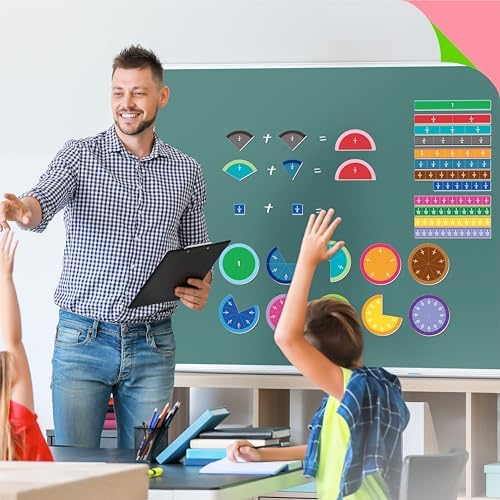 SpriteGru 156 PCS Magnetic Fraction Tiles Circles, Educational Math Magnets Learning Manipulative Fraction Bars Set for Preschool Elementary School - Image 6