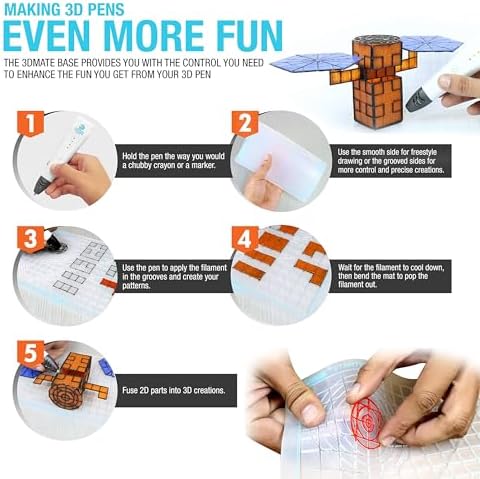 3D Pen Filament with Silicon Design Mat and Compatible Stencils Book with 11 Templates - 1.75mm PLA Plastic Refills - 360 Feet of Assorted Filament for 3D Drawing and Doodling - Image 6