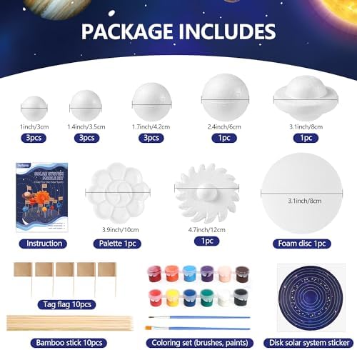Ayfjovs Solar System Project Kit, Solar System Foam Balls Crafts for Kids School Projects to Learn Planets, Solar System Model Kit Includes Mixed Sizes Polystyrene Balls, Pigments for DIY, STEM Kits - Image 2