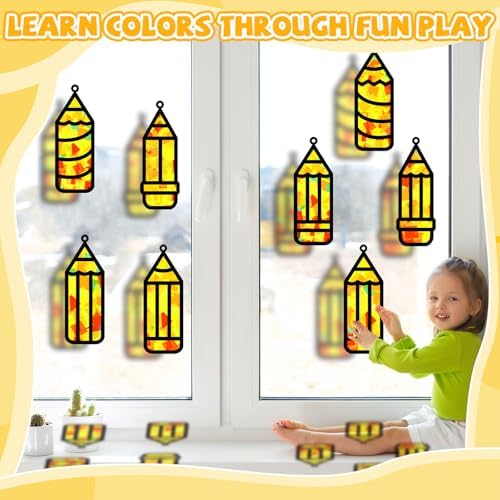 32 Sets Back to School Pencil Suncatchers Craft Kit DIY Window Stained Glass Effect Pencils Paper Crafts for Home School Classroom Decoration Kid Birthday Gifts Creative Art Projects Activity Game - Image 5